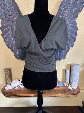 Lululemon Olive Wrap-Front Short Sleeve crop Top